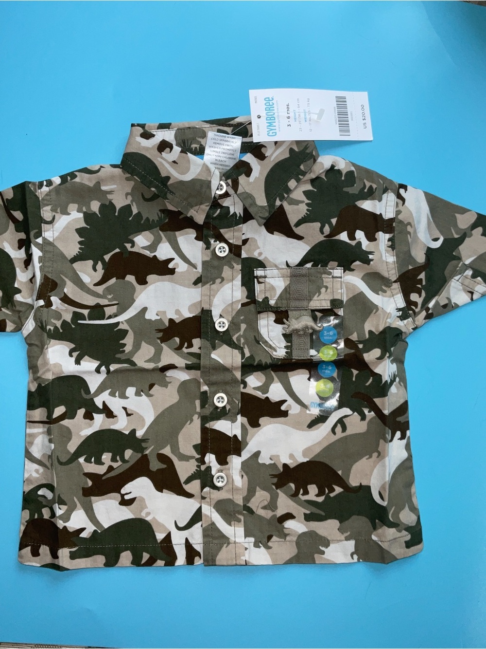 Gymboree boys 3-6 mos Dino Camo Shirt NWT